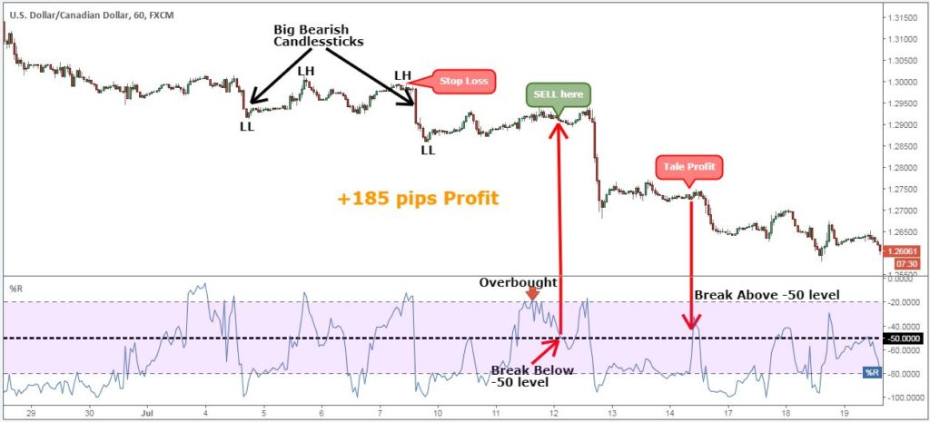 A Sell Trade Example Using The Momentum Indicator Trading Strategy.