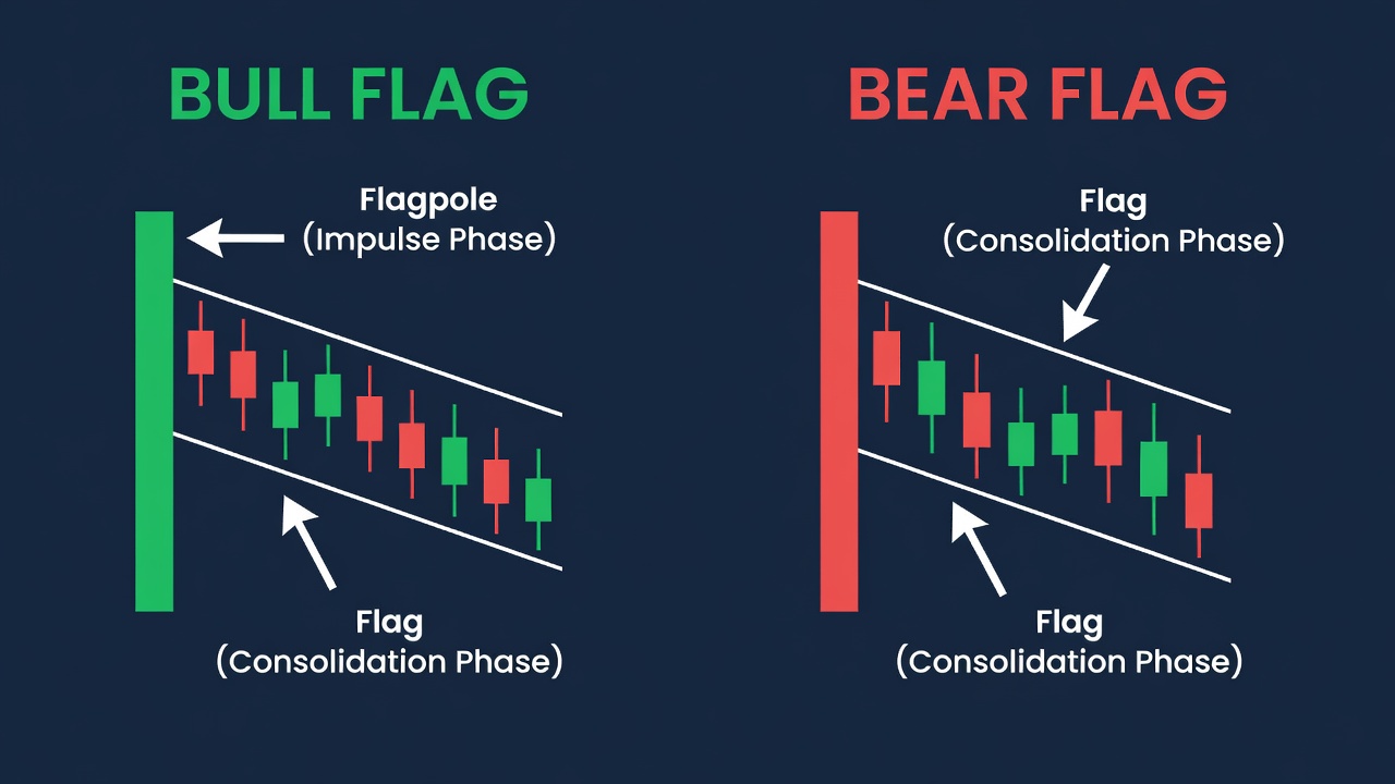 Complete Guide To The Bull Flag And Bear Flag Pattern Trading Guide -- Complete Guide To The Bull Flag And Bear Flag Pattern Trading Guide — Pattern Diagram