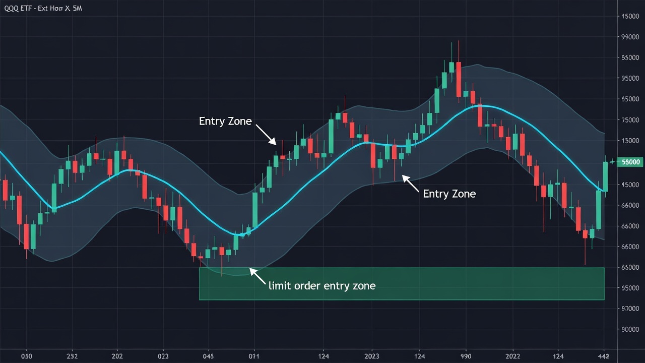 Candlestick Chart Displaying Overnight Extended Session Vwap Bands And Limit Order Execution Points